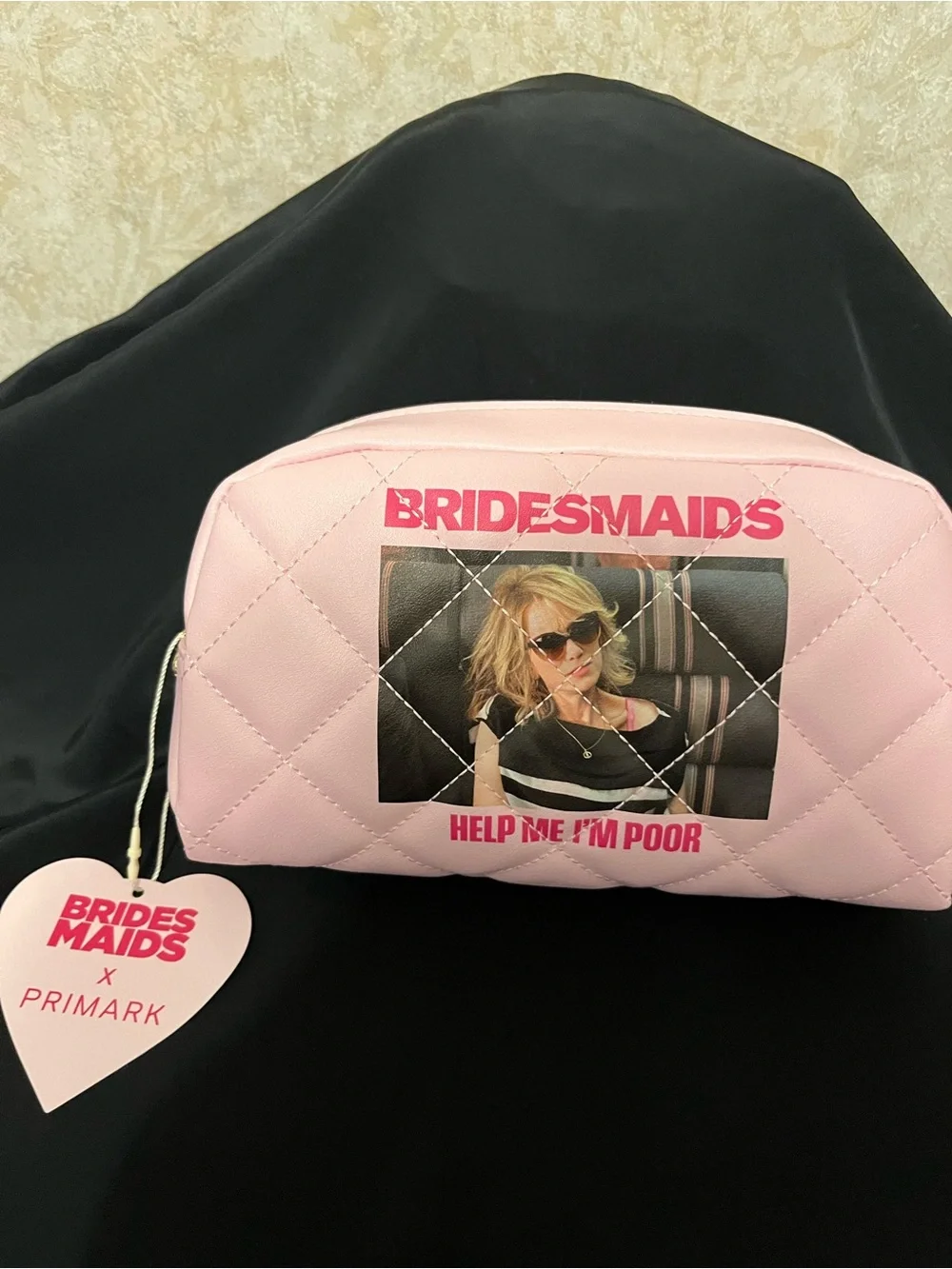 Primark Bridesmaids Pink Quilted Makeup Bag with Graphic Slogan